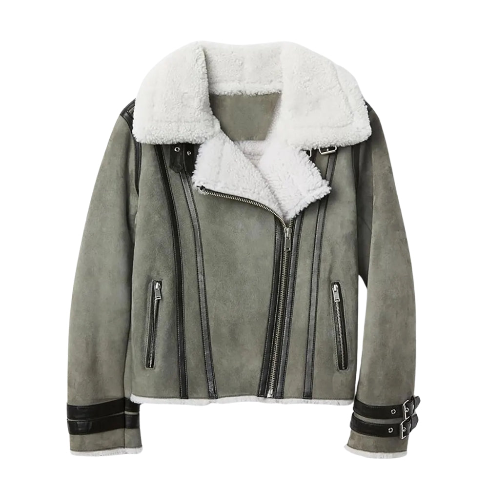 Women’s Grey Bomber Suede Jacket