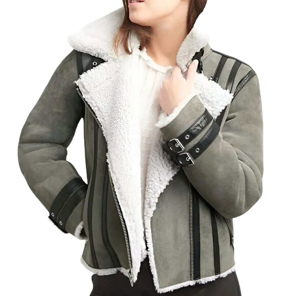 Women’s Grey Bomber Suede Jacket