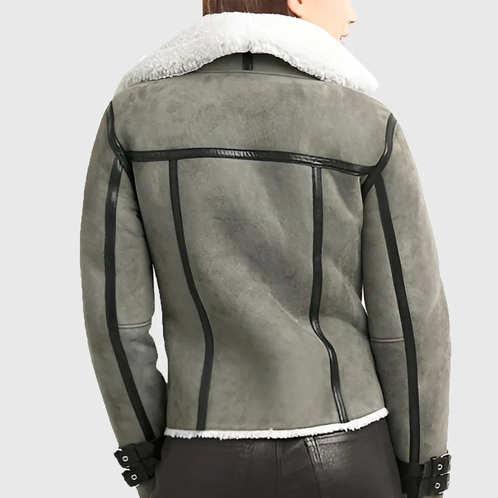 Women’s Grey Bomber Suede Jacket