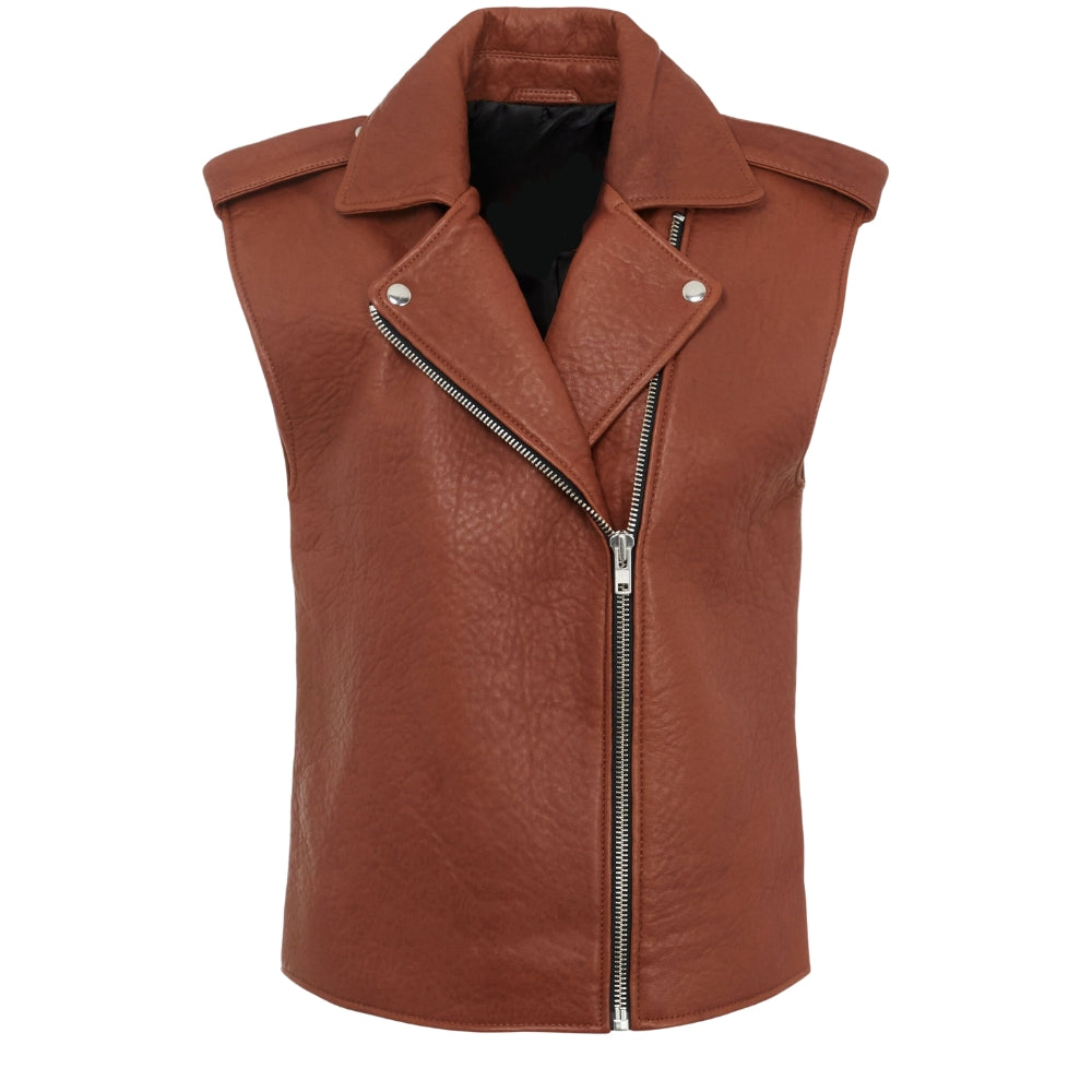 Women's Sleeveless Leather Vest with Belt