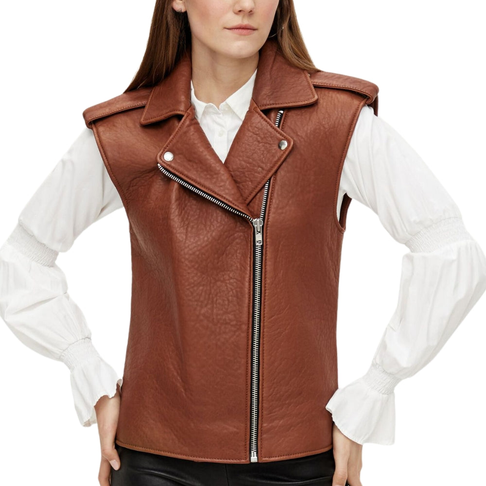 Women's Sleeveless Leather Vest with Belt