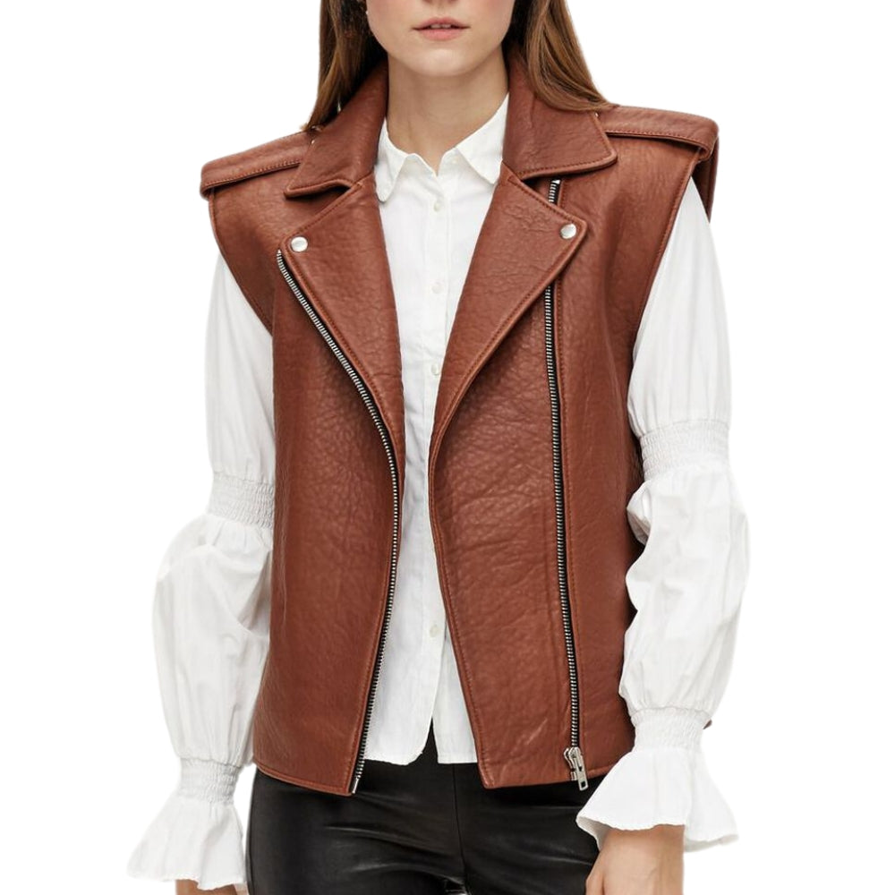 Women's Sleeveless Leather Vest with Belt